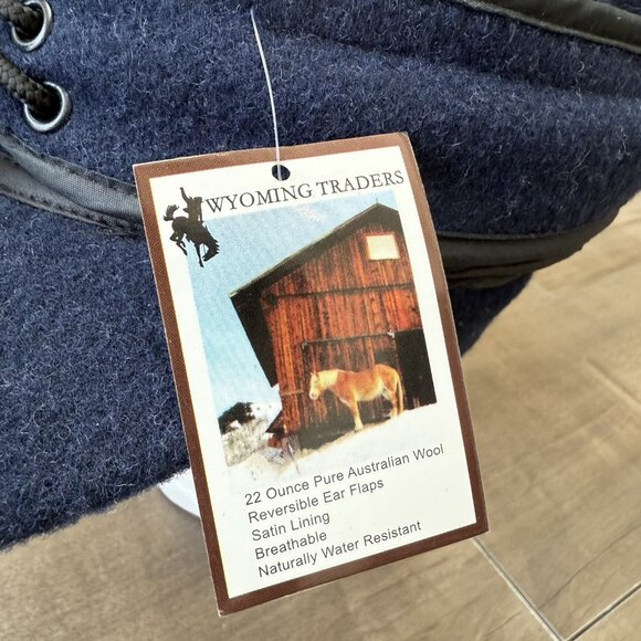 Wyoming Traders Mackenzie Wool Hat Reversible Ear Flaps Australian Navy Sz 7 1/2 - Picture 9 of 9